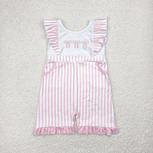 5.17 SR3025 Baby Girls Flutter Sleeves Pink Bows Pockets Jumpsuit