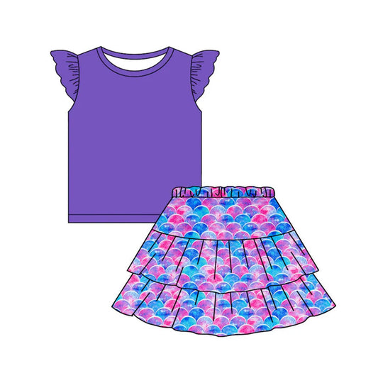 11.14 MOQ:5pcs GSD3091 pre-order toddler girl clothes fish scales girl summer skirt set