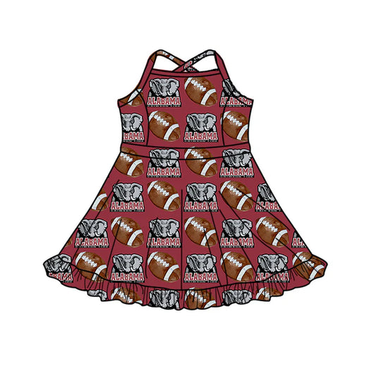 8.21 Custom MOQ 5 Baby Girls Strap Football Ruffle Shorts ALABAMA Team Knee Length Dress
