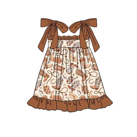 L-3.6 GSD2002 Baby Girls Western Boots Straps Knee Length Dresses Preorder