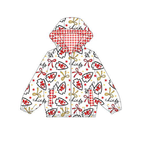 9.9  Custom Moq 5 Baby Girls Red KC Team Zipper Hoodies Tops