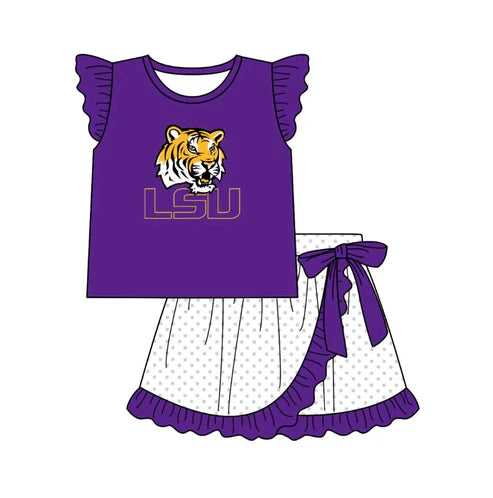 5.6 Baby Girls LSU Tiger Shirt Team Ruffle Skirt Clothes Sets Preorder (moq 3)