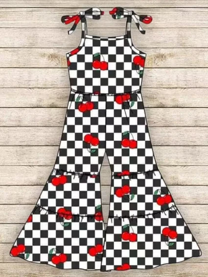 5.12 Black and white checked halter jumpsuit for girls