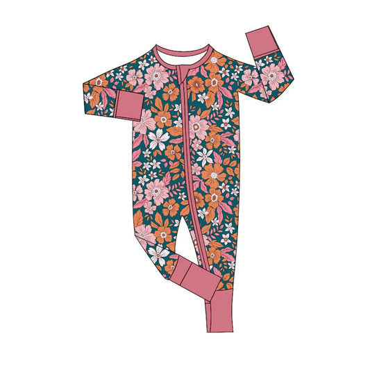 6.14 LR2244 Baby Girls Lavender Long Sleeves Floral Zipper Rompers Preorder