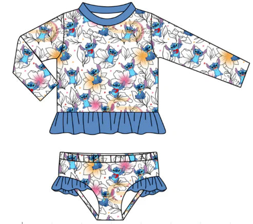 5.14 Girls cartoon blue swimsuit two-piece