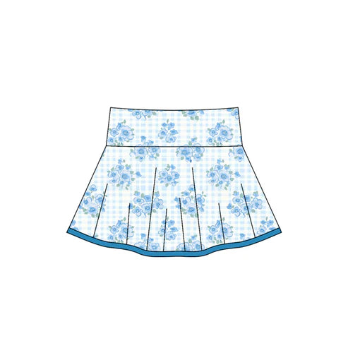 6.5 GLK0103 Baby Girls Blue Flowers Plaid Skirts Preorder