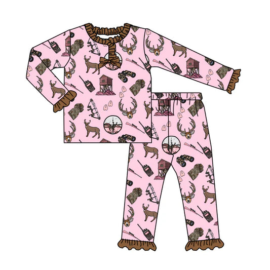 8.27 GLP2741 Baby Girls Deer Hunting Top Pant Western Pajamas Set Preorder