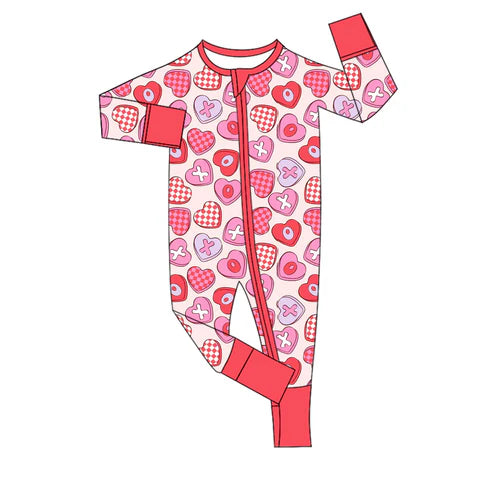 9.29 LR2715 Baby Girls XOXO Hearts Valentine Zipper Footie Rompers Preorder