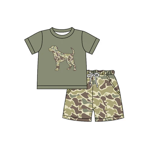 BSSO1158 Baby Boys Dog Hunting Shirt Camo Shorts Clothes Sets Preorder