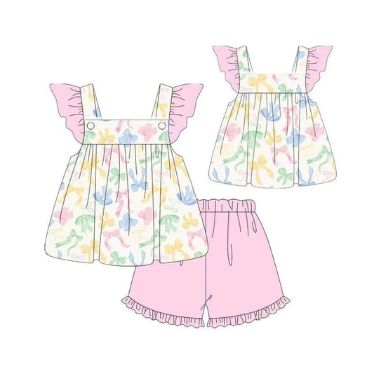 11.10 MOQ：5pcs GSSO2845 pre-order baby girl clothes bows toddler girl summer outfit