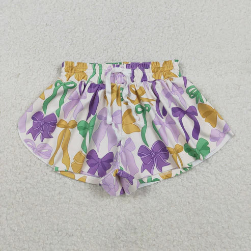 11.27 SS0684 Baby Girls Mardigras Bows Plaid Yoga Shorts Bottoms