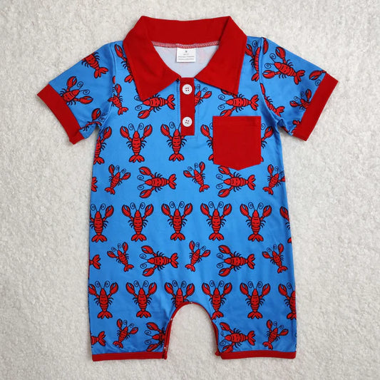 3.12 SR2460 Baby Infant Boys Crawfish Red Pocket Romper