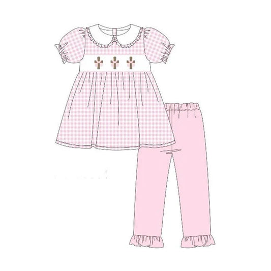 12.15 MOQ：5pcs GSPO2242 pre-order toddler girl clothes cross print girl easter spring set