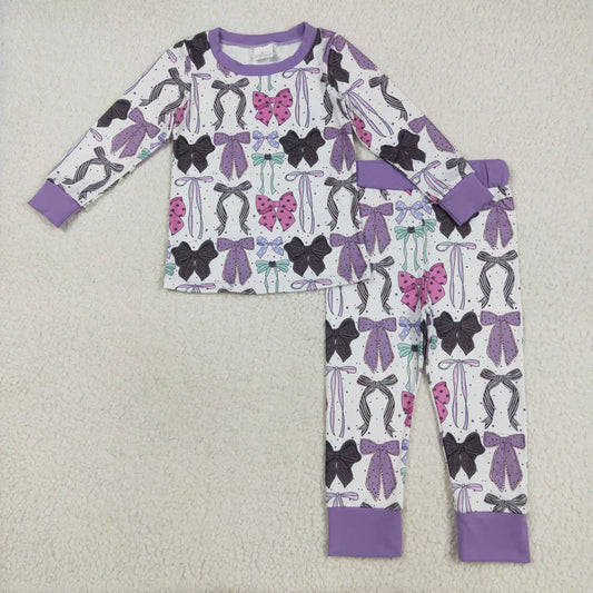 8.15 GLP2533 Baby Girls Long Sleeves Colorful Bows Top Pant Pajamas Set