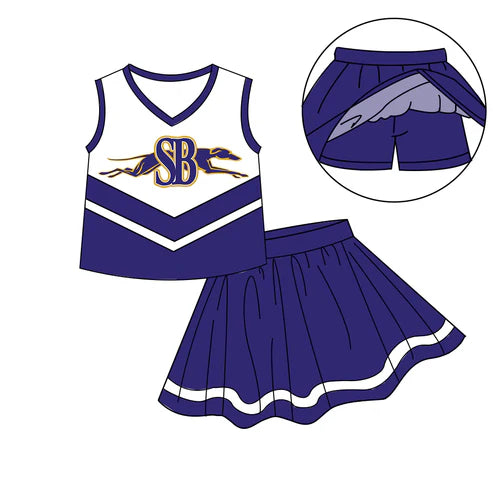 8.12  Custom Moq 5 Baby Girls Greyhoundse Cheer Team Top Skort Shorts Clothes Sets