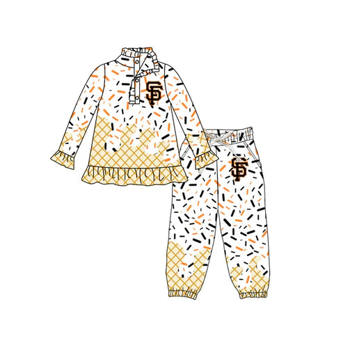 7.5 Custom Moq 3 Baby girls SF Team long Sleeve Tee Shirt pants Clothes Sets