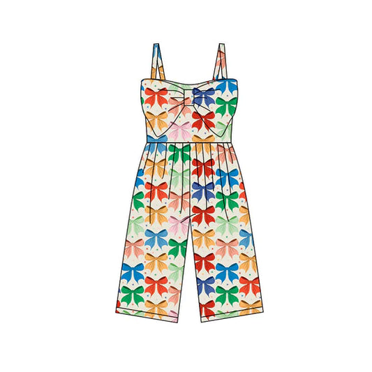 12.12 MOQ:5pcs SR3792 pre-order baby girl clothes bows print girl summer jumpsuit