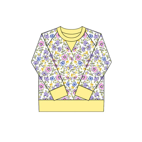 10.18  GT1298 Baby Girls Pink Yellow Flowers Long Sleeve Yoga Tee Shirts Top Preorder