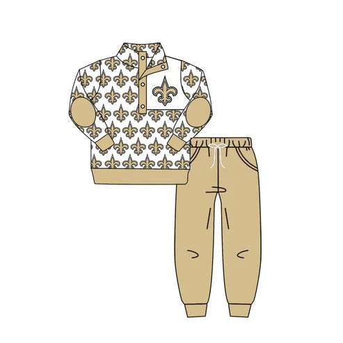 8.1 Custom Moq 5 Baby Boys Team Khaki Saint Pullover Top Pants Clothing Sets