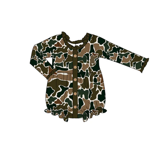 5.29 LR1976 Baby Infant Girls Brown Camo Ruffle Buttons Rompers preorder