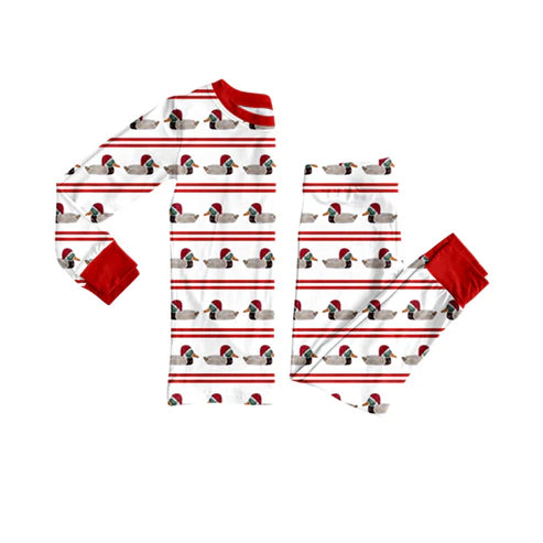 9.19 BLP1289 Baby Boys Red Stripe Hats Ducks Top Pants Christmas Pajamas Sets Preorder