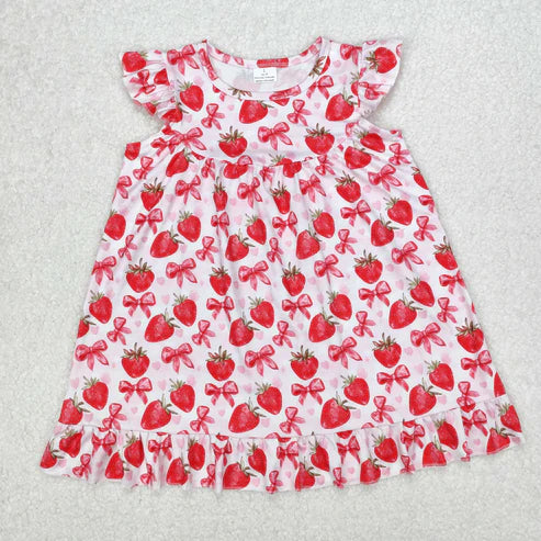 3.15 GSD1811 Baby Girls Strawberry Bows Ruffle Knee Length Dress