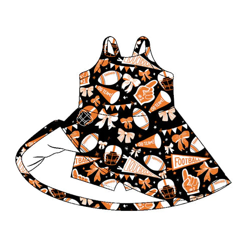 7.28 GSD2777 Baby Girls Strap Bows Footballs Plaid Shorts Team Yoga Active Knee Length Dresses Preorder