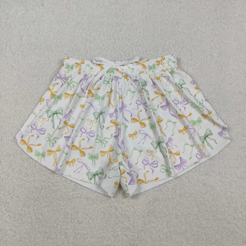 11.8 SS0679 Adult Women Mardigras Bows Ruffle Yoga Shorts Bottoms