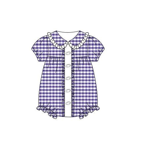 8.7 SR3208 Baby Girls Purple Plaid Footballs Team Ruffle Rompers Preorder