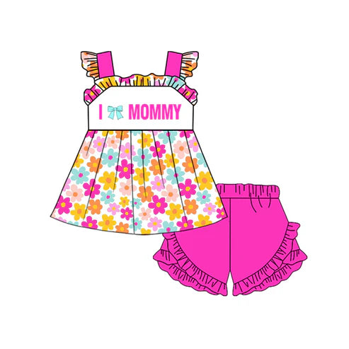 11.4 GSSO2801 Baby Girls I Love Mommy Flowers Tunic Ruffle Shorts Clothes Sets Preorder