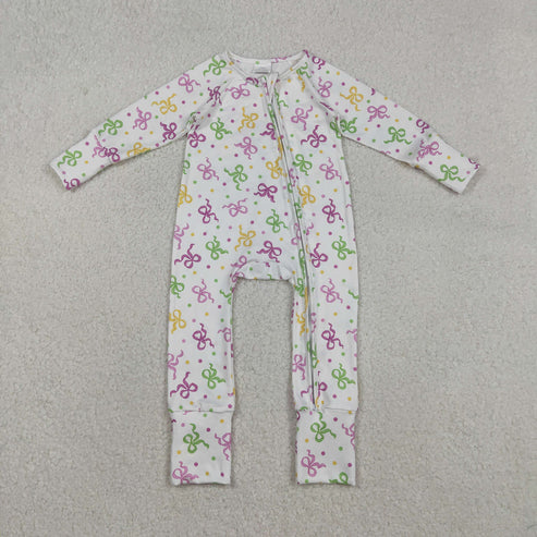 12.3 LR2735 Baby Girls Mardigras Bows Polka Dots Zipper Romper