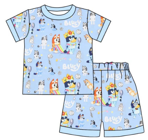 5.13 Boy cartoon dog blue short-sleeved shorts set