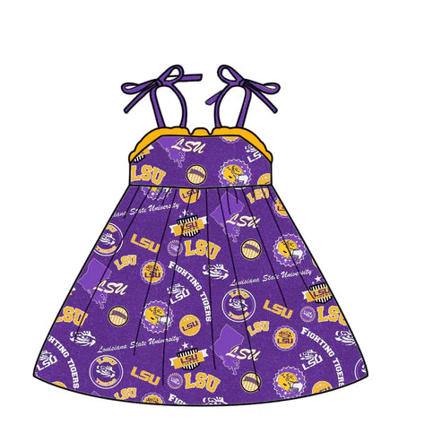 6.23 Custom Moq 3 Baby Girls Strap Purple LSU Team Knee Length Dresses