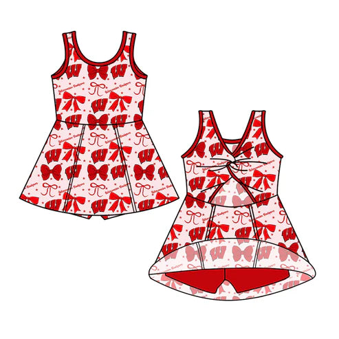 7.2 Custom Moq 3 Baby Girls Sleeveless Wisconsin Bows Plaid Shorts Team Knee Length Dresses