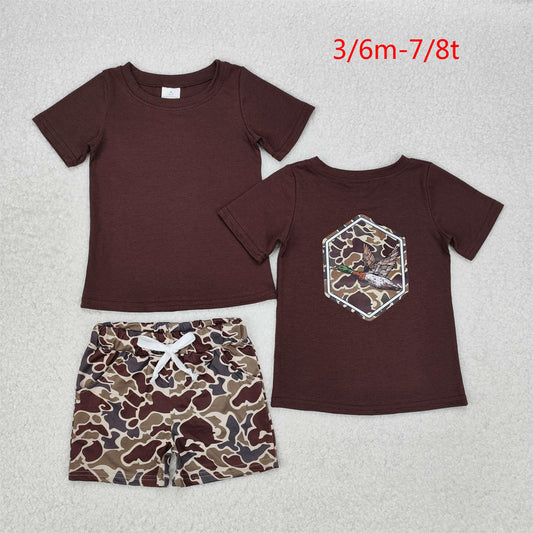 BT1090+SS0202 Baby Boys Brown Camo Duck Top Pocket Shorts
