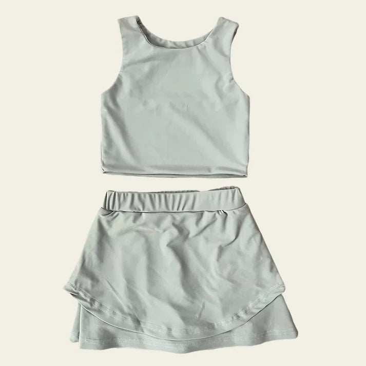 6.12 GSD2664 Baby Girls Sleeveless Gray Vest Top Short Skirts Yoga Set Preorder