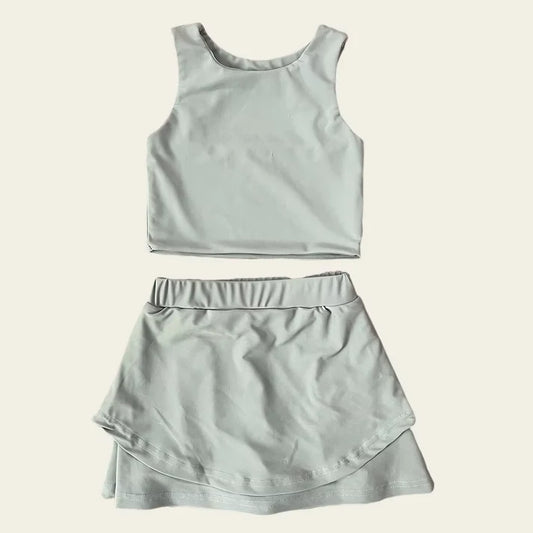 6.12 GSD2664 Baby Girls Sleeveless Gray Vest Top Short Skirts Yoga Set Preorder