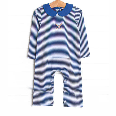 8.7 LR2558 Baby Boys Blue Stripes Baseball Footie Rompers Preorder