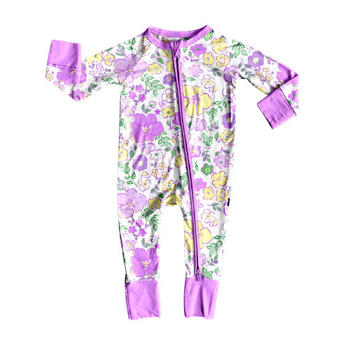 9.19 LR2668 Baby Girls Mardi Gras Floral Zipper Footie Rompers Preorder