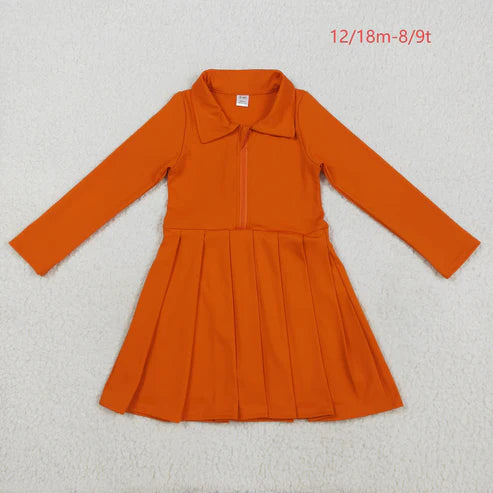 8.12 GLD1149 Baby Girls Orange Long Sleeves Zipper Knee Length Dress