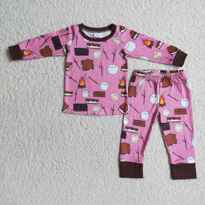 6 B3-18 Girls Flame Pink long sleeve pajama set