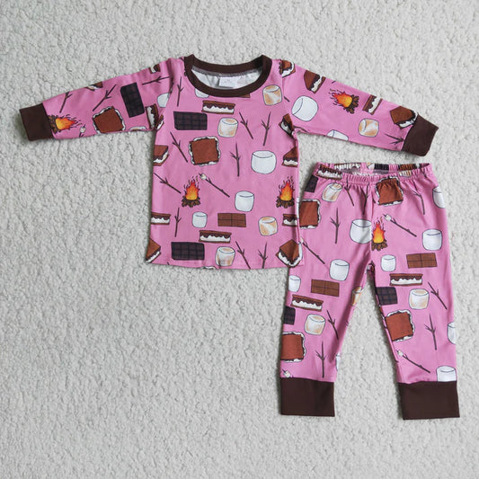 6 B3-18 Girls Flame Pink long sleeve pajama set