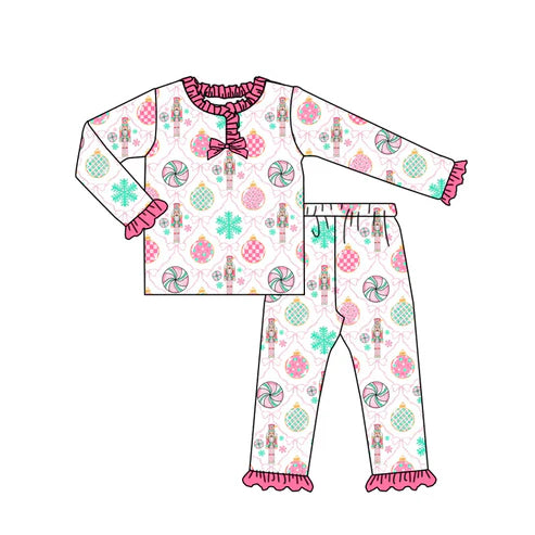 9.2 GLP2770 Baby Girls Soldiers Lights Plaid Button Top Pant Christmas Pajamas Set Preorder