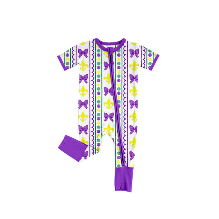 9.26 SR3229 Baby Boys Anchors Bows Stripe Mardigras Zipper Footie Rompers Preorder