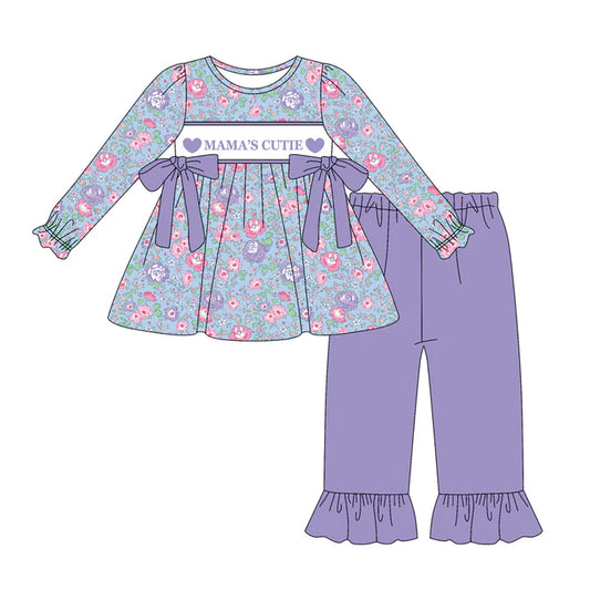 9.27 GLP2902 Baby Girls Mamas Cutie Flowers Bows Tunic Ruffle Pants Clothes Sets Preorder