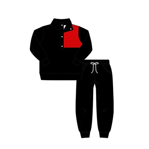 8.9 Custom Moq 5 Baby Boys Fall Football Team Black Red Pullover Top Pants Clothing Sets