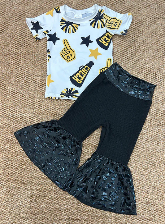3.18  GT0939+P0221 Baby Girls Golden Cheer Top Leopard Bell Pants Clothes Set
