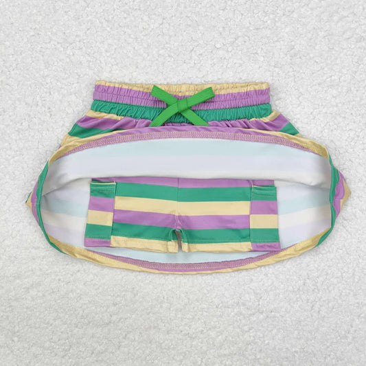 L-3.3 GLK0037 Baby Girls Mardi Gras Stripes Skorts Shorts Skirt