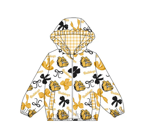 10.11 Custom Moq 8 Baby Girls Bulldogs Team Zipper Bows Hoodies Tops