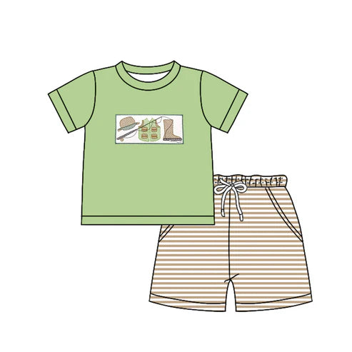 BSSO1154 Baby Boys Boots Fishing Shirt Stripes Pocket Shorts Clothes Sets Preorder